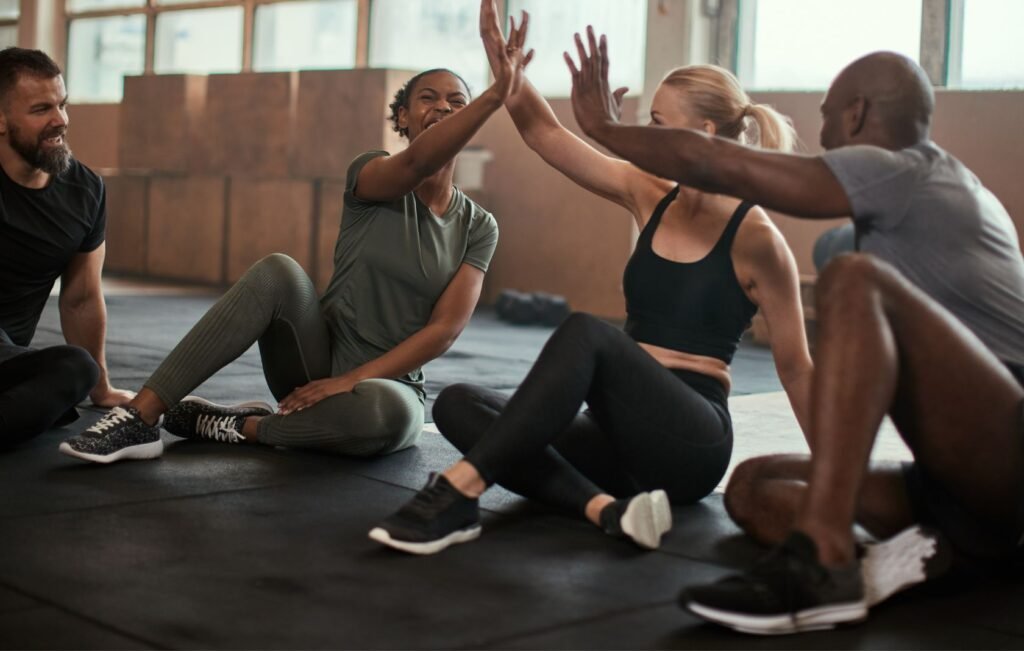 Group finishing a workout after using vitamin patch