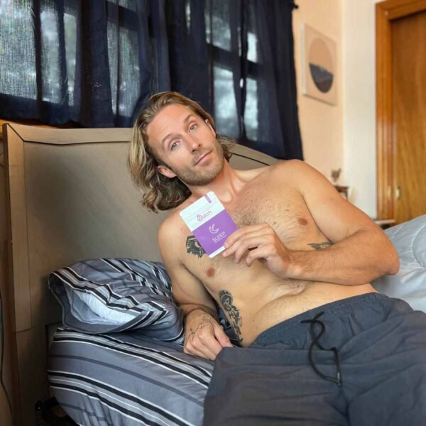 Man showing off sleep patch before bed